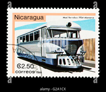 Postage stamp from Nicaragua depicting a Ferrobus. Stock Photo