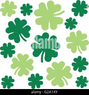 Shamrock pattern with four-leaf clovers in two green colors Stock Vector