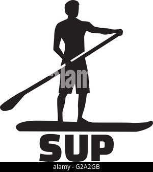 Stand up paddling silhouette with SUP Stock Vector