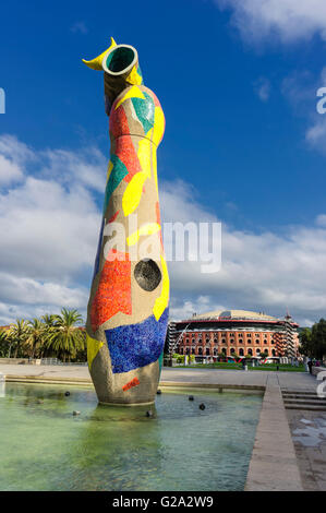 Miró-statue Dona i Ocell, woman and bird, Parc de Joan Miró, Barcelona, Catalonia, Spain, Europe Stock Photo