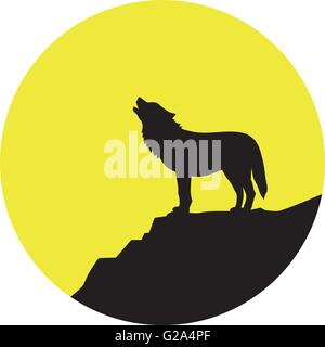 Wolf howling at full moon Stock Vector