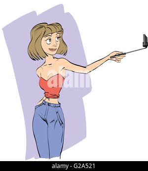 Selfie girl is photographed on a smartphone Stock Vector