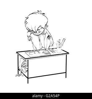 Schoolboy boy drawing lesson designer engineer Stock Vector