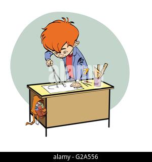 Schoolboy boy drawing lesson designer engineer Stock Vector