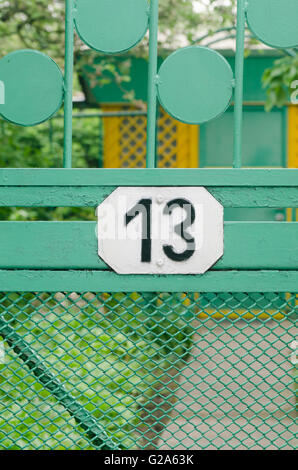 unlucky 13  number on wicket Stock Photo