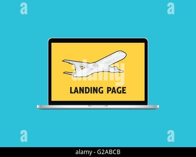 landing website page sign symbol with laptop and air plane vector graphic Stock Vector