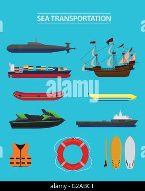 sea transportation collection vector graphic Stock Vector
