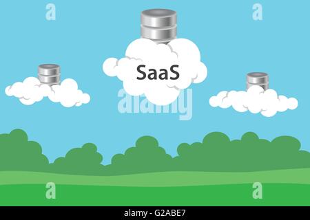 saas software as a service with cloud and database symbol icon vector graphic illustration Stock Vector