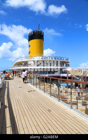 Upper deck and funnel on Costa Magica Cruise Ship Stock Photo