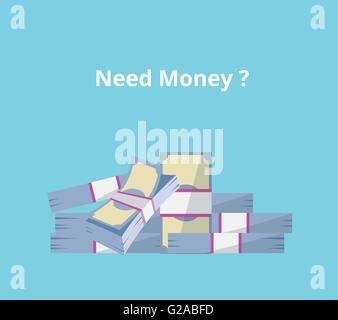 need money stack of money with text on top of money stack vector graphic illustration Stock Vector