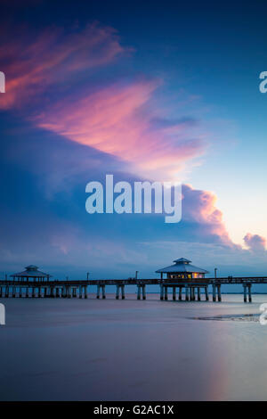 Spring evening at the Ft. Myers Beach Pier, Ft. Myers, Florida, USA Stock Photo