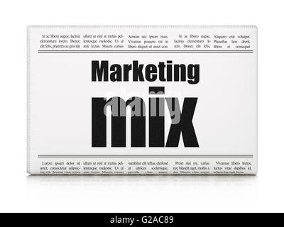 Advertising concept: newspaper headline Marketing Mix Stock Photo