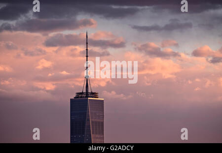 One World Trade Center against sky at dusk Stock Photo