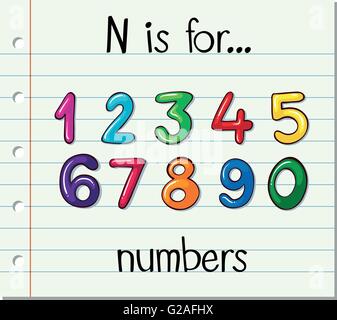 Flashcard letter N is for numbers illustration Stock Vector