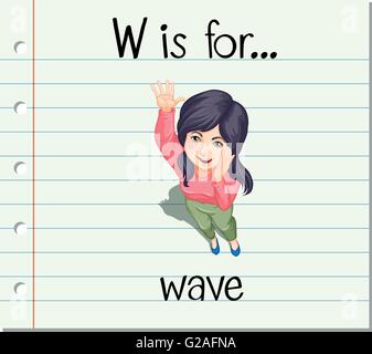 Flashcard letter W is for wave illustration Stock Vector