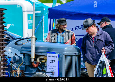 Emmaboda, Sweden - May 14, 2016: Forest and tractor (Skog och traktor) fair. People looking at classic vintage tractors, Here a Stock Photo