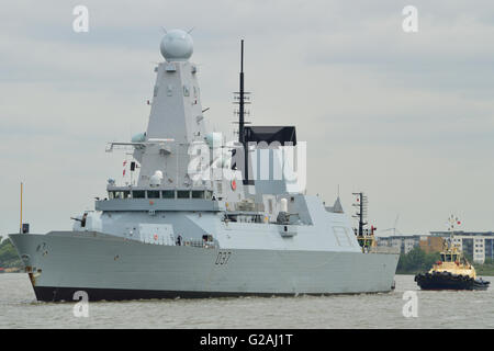 Royal Navy Type 45 Destroyer HMS Duncan D37 on the river Thames in London Stock Photo