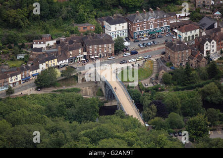 An aerial view of Ironbridge, near Telford in Shropshire Stock Photo