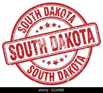 South Dakota round rubber stamp with us state map. Vintage red passport ...