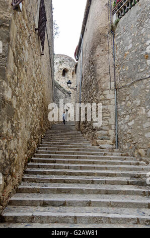 Girona, Spain, Walls of stepped street in Old Town Stock Photo