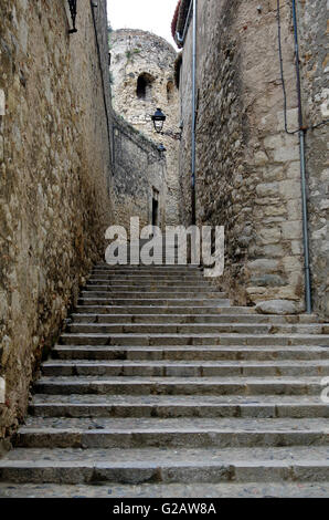 Girona, Spain, Walls of stepped street in Old Town Stock Photo