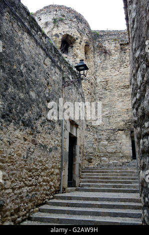 Girona, Spain, Walls of stepped street in Old Town Stock Photo