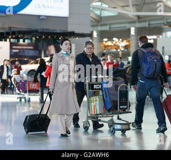 Incheon, South Korea - February 15, 2016: Asian Korean female flight attendant at the Incheon international airport. Stock Photo