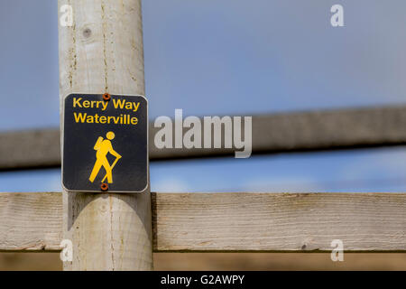 Signpost of The Kerry Way, one of Ireland's longest signposted walking trails, along the Ring of Kerry, County Kerry, Ireland. Stock Photo