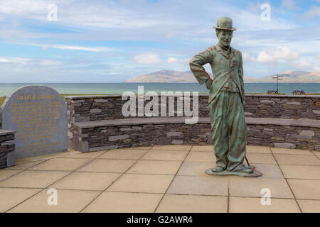 Statue of Charlie Chaplin in Waterville, on the Ring of Kerry, Iveragh Peninsula, North Atlantic Ocean, County Kerry, Ireland. Stock Photo