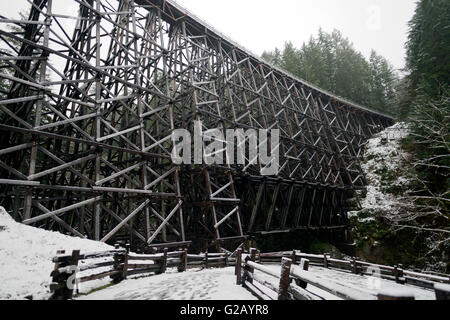 The Kinsol Trestle on the  Koksilah River with snow Vancouver Island,Canada Stock Photo