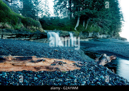 Beautiful Sandcut Beach waterfall in the fresh morning,Sooke Stock Photo