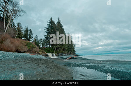 Sandcut beach and waterfall in the morning, Sooke,Vancouver Island Stock Photo