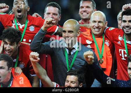 German Cup Final, spanish Coach Josep Pep Guardiola from winner Bayern Munich and his team celebrate.