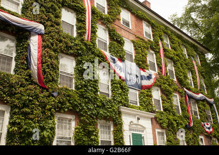 Williams College building decorated for graduation. Built in 1790, West College is the oldest building on campus. Stock Photo