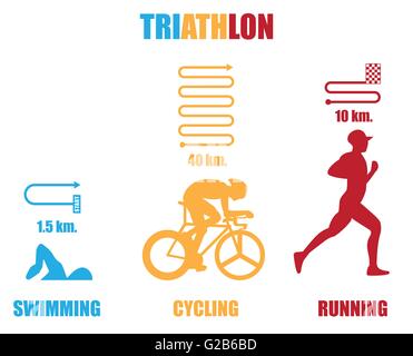 Color Vector symbol triathlon on a white background. Flat design. Swimming, cycling, running. Stock Vector