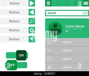 Flat UI web design elements set - icons, buttons, progress bars. Vector ...