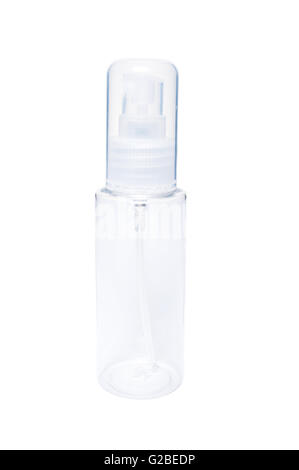 Small size new transparent plastic spray tube isolated on white background Stock Photo