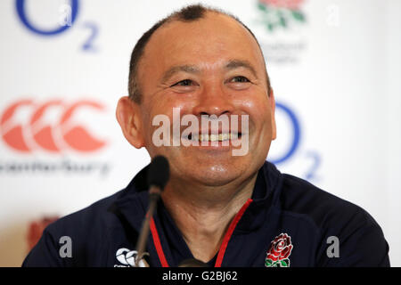 England head coach Eddie Jones during a press conference at Pennyhill Park, Bagshot. Stock Photo