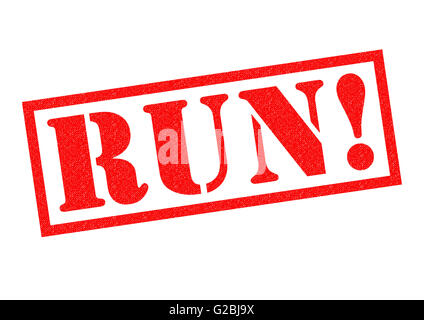 RUN! red Rubber Stamp over a white background. Stock Photo