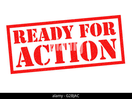 READY FOR ACTION red Rubber Stamp over a white background. Stock Photo