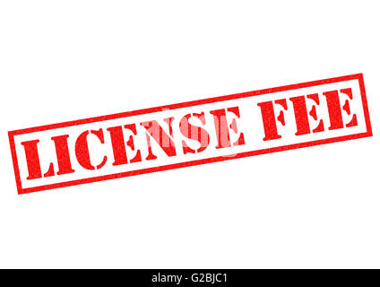 LICENSE FEE red Rubber Stamp over a white background. Stock Photo
