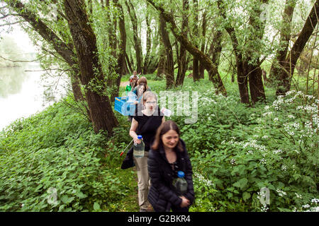 Biology students on excursion to a nature reserve in the Lower Rhine. Stock Photo