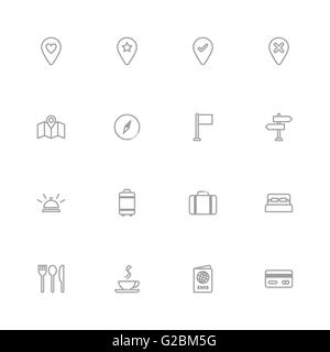 [EPS10] gray line travel icon set for web design, UI, infographic and mobile apps Stock Vector