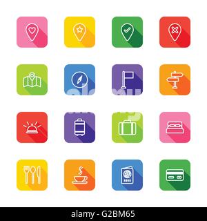 [EPS10] white line travel icon set on colorful rounded rectangle with shadow for web design, UI, infographic and mobile apps Stock Vector