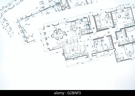 blueprint floor plans, architectural drawings, construction background Stock Photo