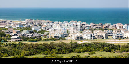 View of ticky tacky, oversized houses in over built beach town of Buxton on Hatteras Island, Outer Banks, North Carolina, USA Stock Photo