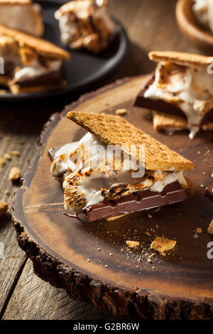 Homemade Gooey Marshmallow S'mores with Chocolate Stock Photo