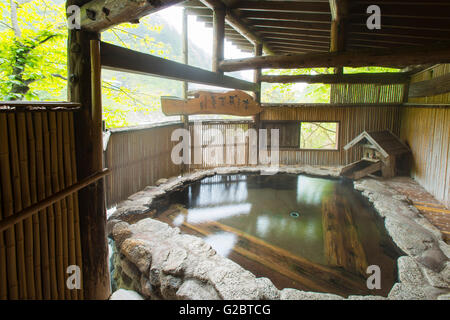 One the the rotenburo outdoor baths at Yarimikan ryokan in Gifu, Japan Stock Photo