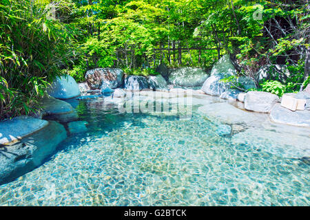 One the the rotenburo outdoor baths at Yarimikan ryokan in Gifu, Japan Stock Photo