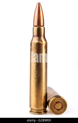Two Rifle Bullets Isolated on White Background Stock Photo